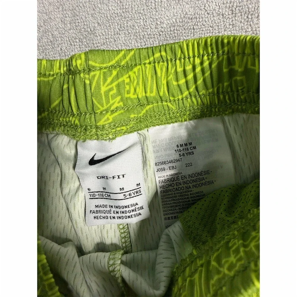 Nike Boys Athletic Shorts Size 6 Green Allover Logo Print Orange Swoosh